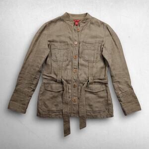 Sundance Woven Safari Jacket Women M Hazel Belted Pockets Mandarin Collar